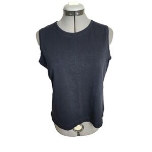 By Design Womens Black Sleeveless Shell Top Crochet Trim Crew Neck Large L/G